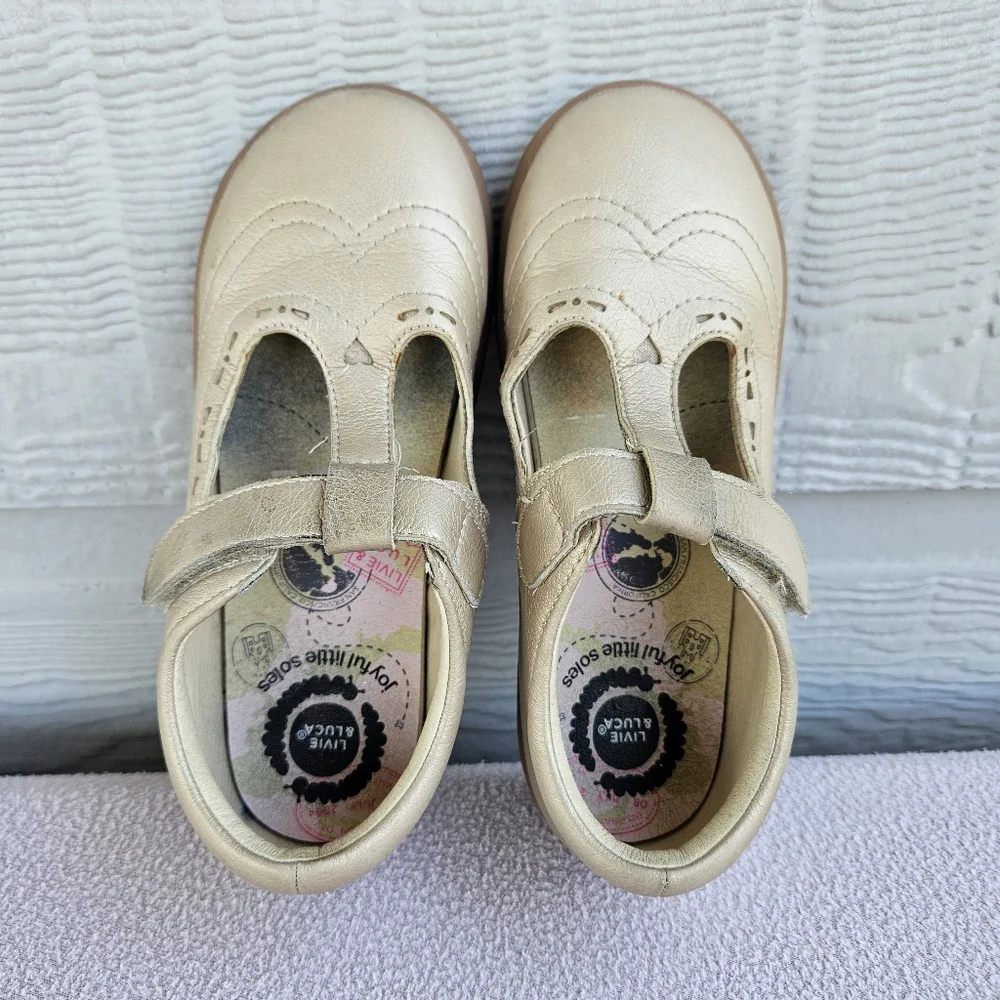 Livie & Luca Amica T Strap Mary Jane Shoe Girl SZ 12 Gold Hook & Loop Dress